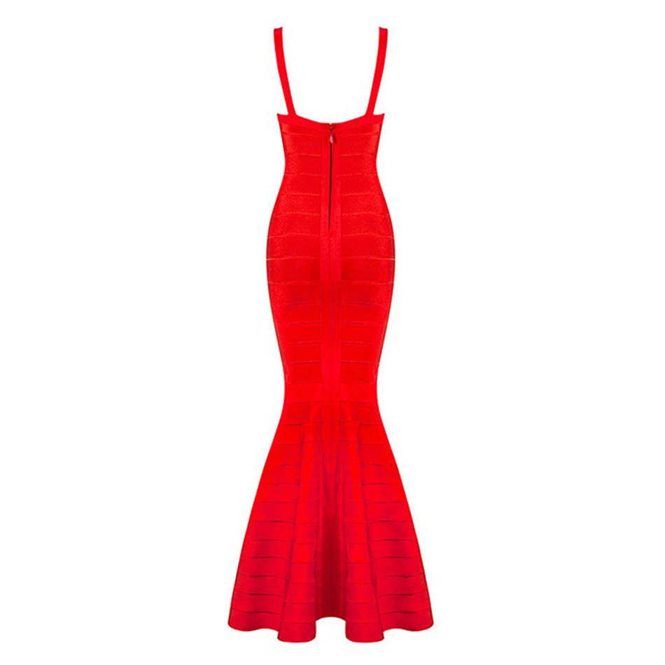 Women's Red Sleeveless Bandage V-Neck Dress Mermaid Elegant Nightclub Long Floor Length Summer 210525