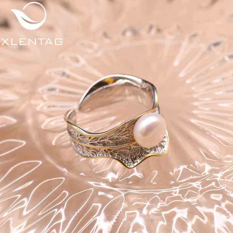 Xlentag 925 Sterling Silver Opening Adjustable Ring Female Japan and South Korea Simple Natural Pearl Jewelry