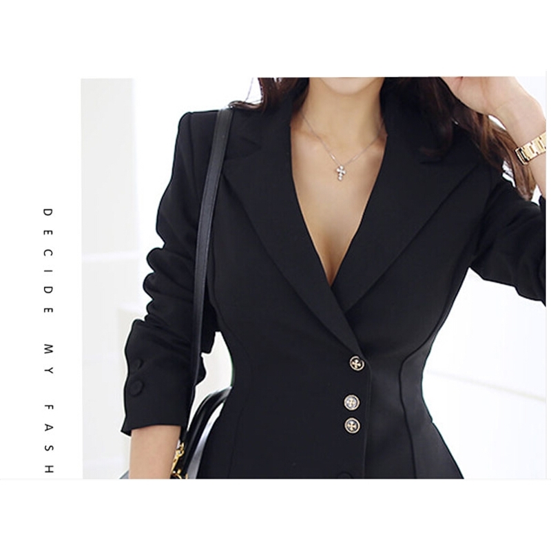 Korean Dress Women's Office Black Chic Long Sleeve Single-Breasted Autumn Elegant es Vestidos 210520