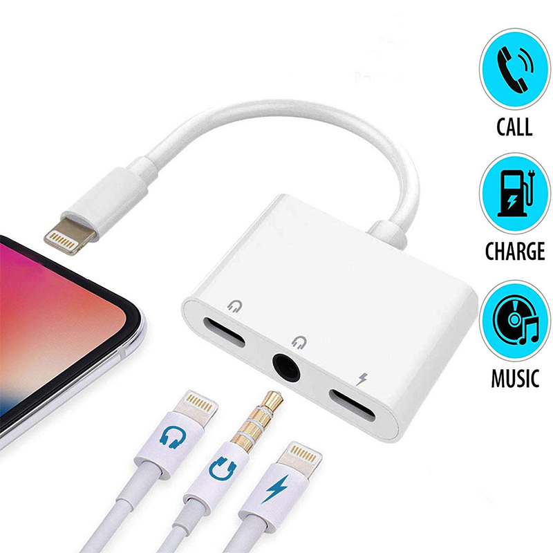 

3 in 1 Lightning To 3.5 mm AUX Dual Jack Bluetooth Connector Audio Splitter Headphone Adapter Earphone 3.5mm Headphones For Iphone XS MAX XR X 7 8 11 12 13 OPP Bag, White