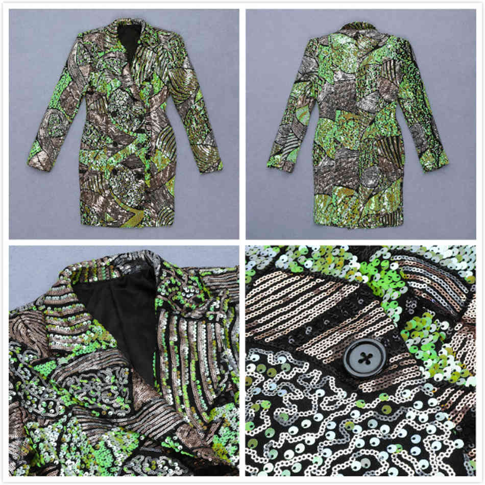 Free Women's Shiny Sequin Blazer Dress Sexy Lapel Long Sleeve Double Breasted Bodycon Party Mini Vestido 210524