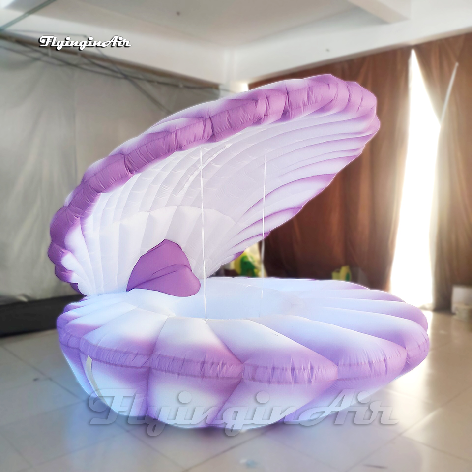 Wedding Party Decorative Lighting Inflatable Clam Shell 3m Purple Blow Up Mussel Model For Carnival Night Decoration