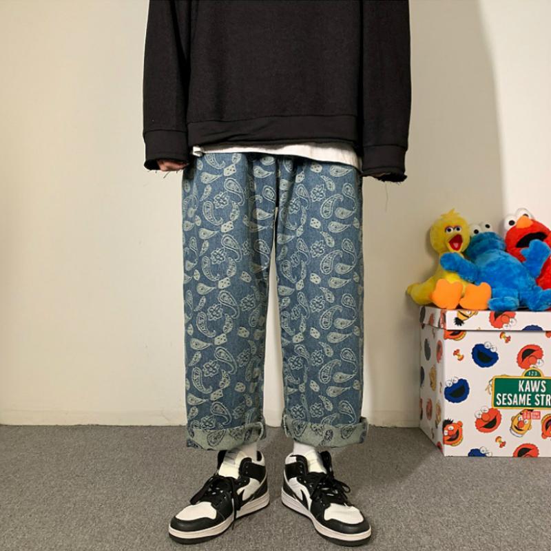 Full Print Men Harem Pants 2021 Fashion Mens Clothing Straight Casual Jean Pant Loose Vintage Jogger Ankle-length M-5xl Men's
