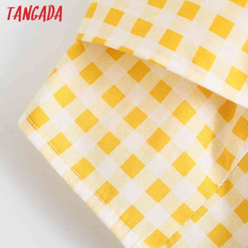 Women Yellow Plaid Bralette Camis Crop Top Strap Sleeveless Backless Short Shirts Female Tops 4N8 210416