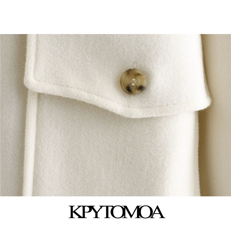 Women Fashion With Pockets Oversized Woolen Jacket Coat Vintage Long Sleeve Button-up Female Outerwear Chic Tops 210416