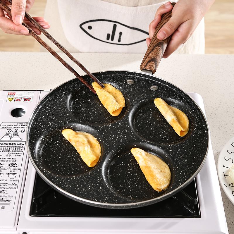Holes Egg Frying Pan Hamburger Nonstick Pot Aluminum Alloy Cooking Saucepan Heart Shaped Omelet Cookware With Wooden Handle Pans