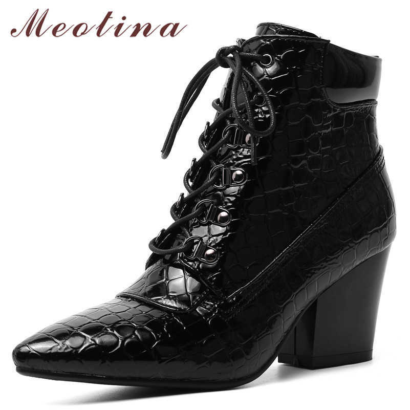Meotina Women Boots Winter Ankle Boots Lace Up Chunky High Heel Short Boots PU Leather Pointed Toe Shoes Lady Autumn Size 34-43 210608, Black
Meotina Women Boots Winter Ankle Boots Lace Up Chunky High Heel Short Boots PU Leather Pointed Toe Shoes Lady Autumn Size 34-43 210608, Black
