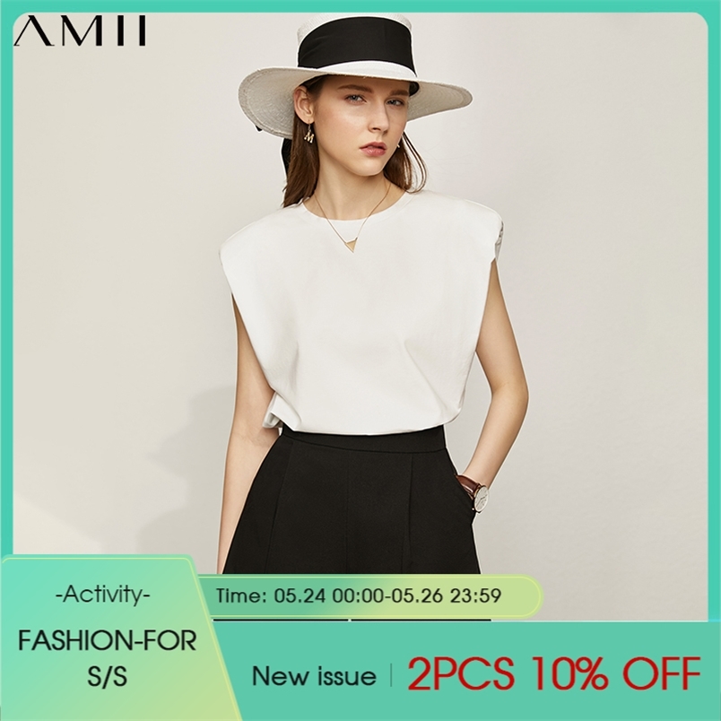 Minimalism Summer Women's Tshirt Causal Solid Oneck Sleeveless Loose Female Tops Simple For Women 12170208 210527