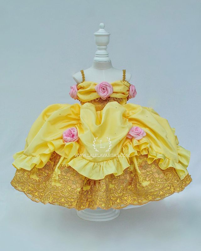 2021 Yellow Lace Beaded Flower Girl Dresses Retro Spaghetti Ball Gown Satin Lilttle Kids Birthday Pageant Weddding Gowns ZJ677