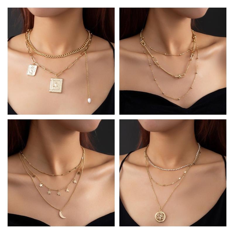 Chains Bohemian Choker Multilayer Necklace For Women Gold Silver Color Clavicle Chain Vintage Statement Chic Jewelry 
Chains Bohemian Choker Multilayer Necklace For Women Gold Silver Color Clavicle Chain Vintage Statement Chic Jewelry
