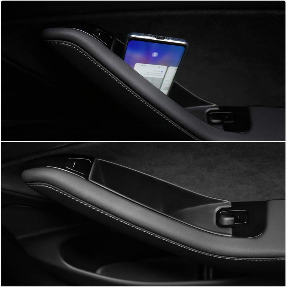 Car Accessories for Tesla Model 3 Y Door Side Armrest Storage Box Handle Tray Organizer Container Interior Hidden Holder for Mobile Phone