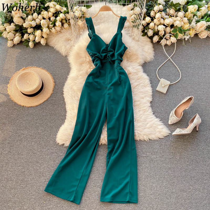 Jumpsuits for Women Elegance Sleeveless Wide Leg Long Pants Jump Suits Summer Bodysuit Sexy Club Outfits Ladies Playsuit 210519