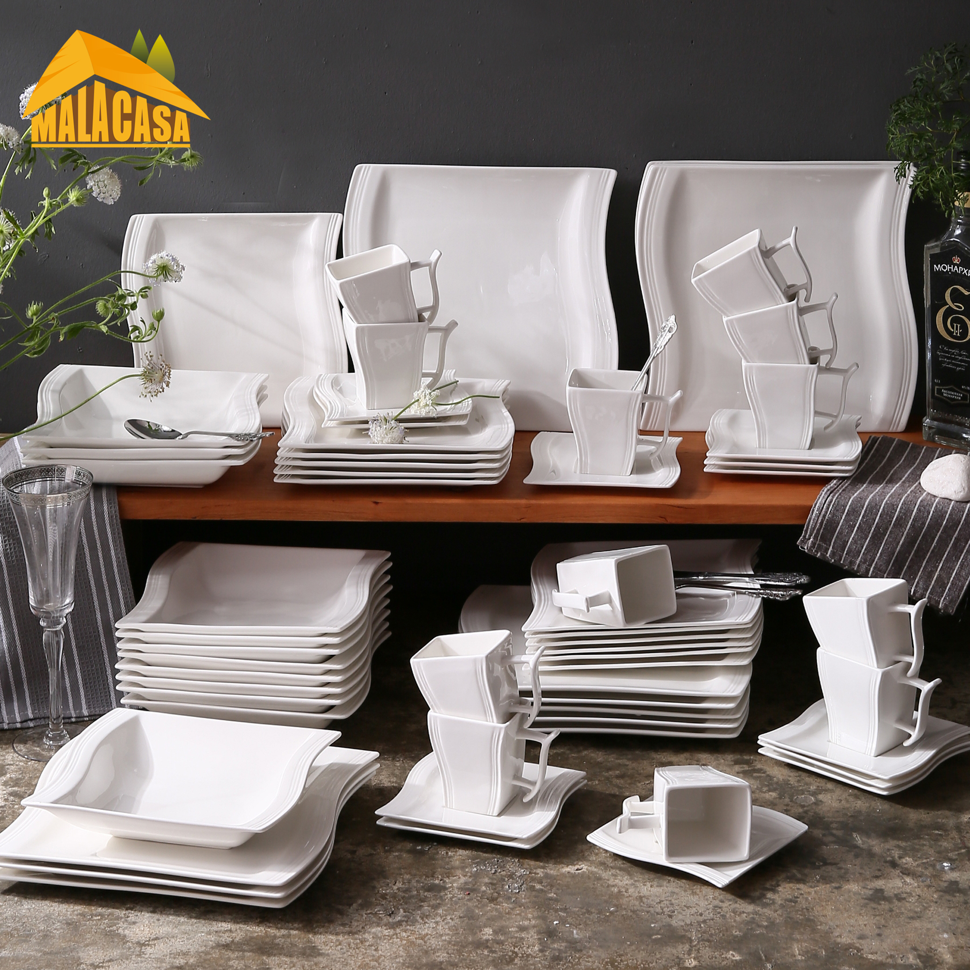 MALACASA FLORA Series 60-Piece Ceramic White Porcelain Dinner Set with 12*Cup,Saucer,Dessert Soup Dinner Plate Dinnerware Tableware Set Service for 12 Person, 30-piece
MALACASA FLORA Series 60-Piece Ceramic White Porcelain Dinner Set with 12*Cup,Saucer,Dessert Soup Dinner Plate Dinnerware Tableware Set Service for 12 Person, 30-piece