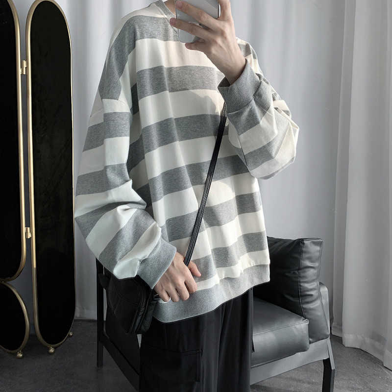 Lovers Sweatshirts Men Casual Loose Sweatshirts Oversized Spring Streetwear Striped Male Hiphop Winter Homme Clothing 210927