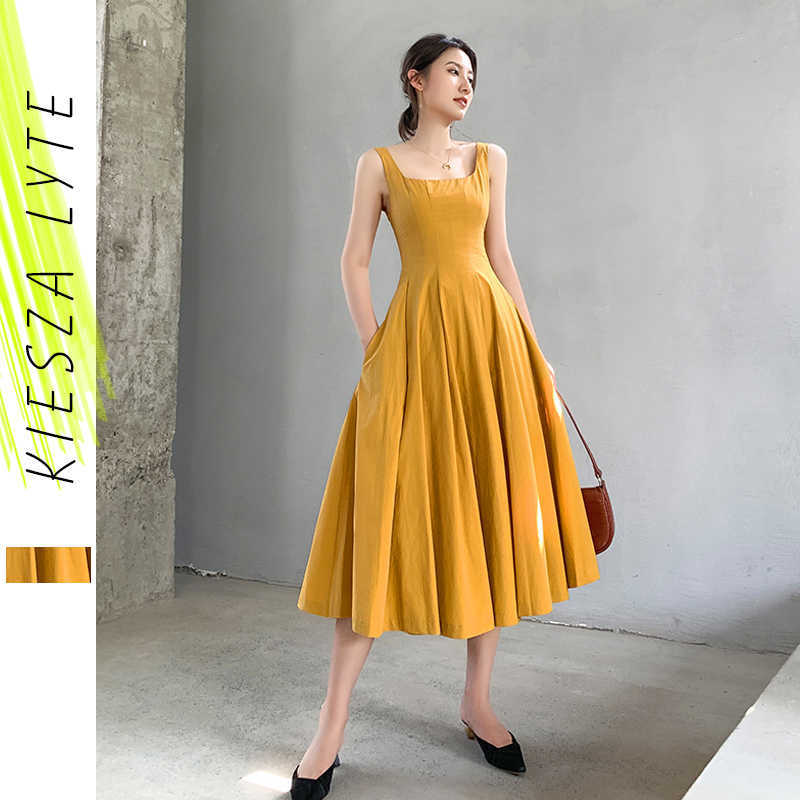 French dress summer fairy yellow high waist square neck A line dresses ladies female sexy Robe De Soiree 210608
French dress summer fairy yellow high waist square neck A line dresses ladies female sexy Robe De Soiree 210608