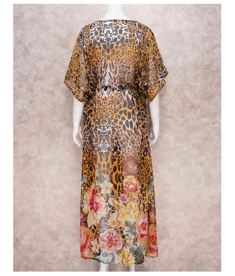 Print Chiffon Beach Cover up Tunics for Long Kaftan Bikini Robe de Plage Sarong Swimsuit cover Q1178 210420