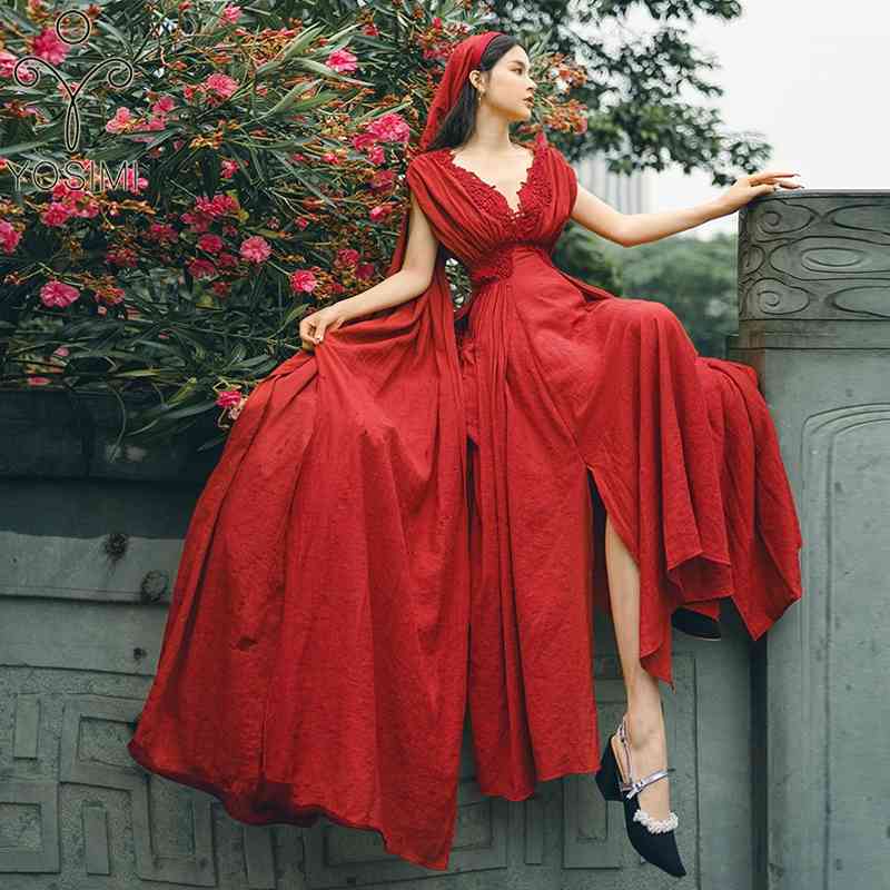 YOSIMI Summer Maxi Elegant Cotton and Linen Sleeveless Long Women Dresses Vintage V-neck Empire Evening Party Red 210604, Blue
YOSIMI Summer Maxi Elegant Cotton and Linen Sleeveless Long Women Dresses Vintage V-neck Empire Evening Party Red 210604, Blue