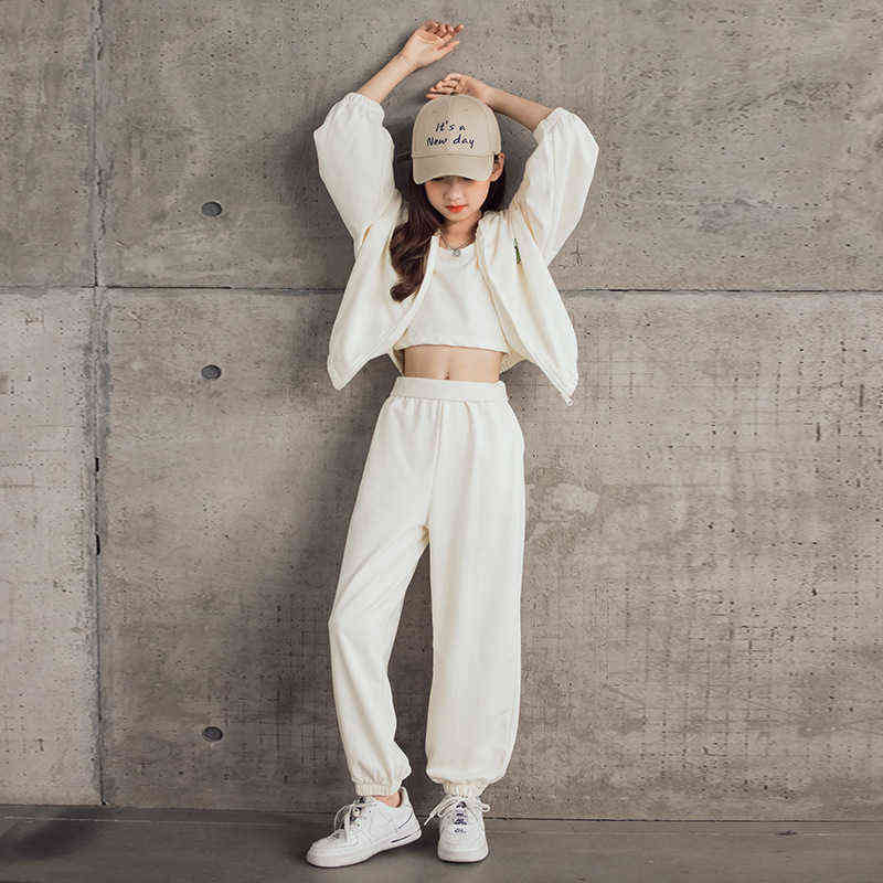 Girls Sports Sets Hooded Zipper Sweatshirt Sweatpants Three-piece Suit Spring Kids Clothes Casual School Tracksuit for Children Y220310