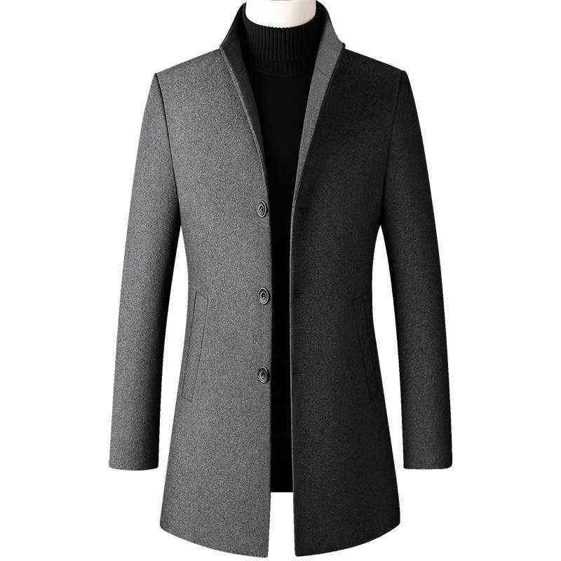 PARKLEES Winter Wool Trench Coat Men Warm Windproof Business Office Jackets Woolen Solid Slim Vintage Long Overcoat 211122