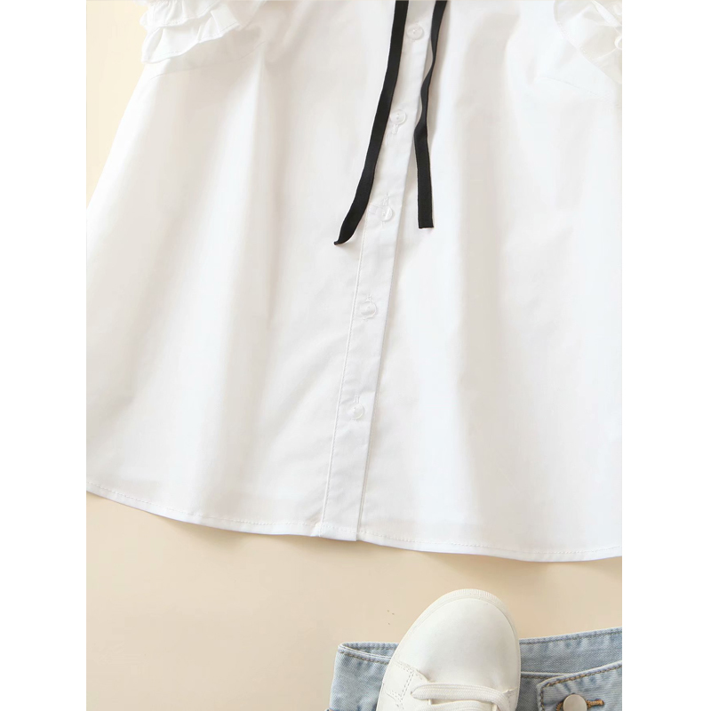 Harajuku White Lapel Bow Sweet Women's Shirt Summer Retro Folds To Reduce Age Fresh Chic Cute Female Tops 210507