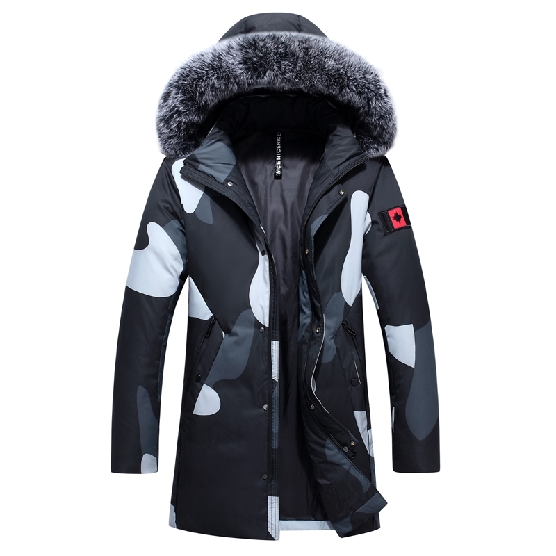 New leisure warm against the cold wind jacket men's medium and long white duck down trend winter coat, Black
New leisure warm against the cold wind jacket men's medium and long white duck down trend winter coat, Black