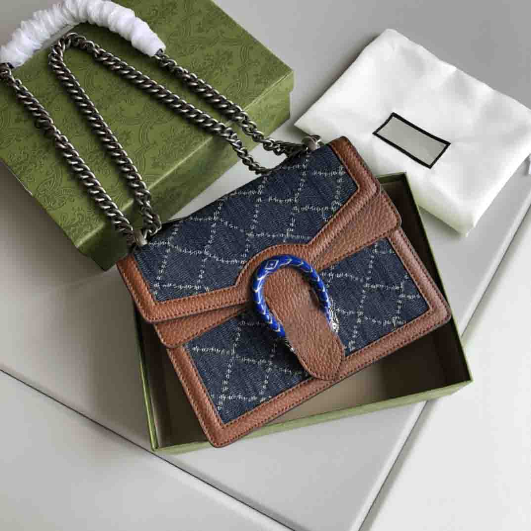 2021 latest brown leather + blue denim letter print ladies chain bag designer luxury handbag high quality cross body, 20*15.5*5
2021 latest brown leather + blue denim letter print ladies chain bag designer luxury handbag high quality cross body, 20*15.5*5