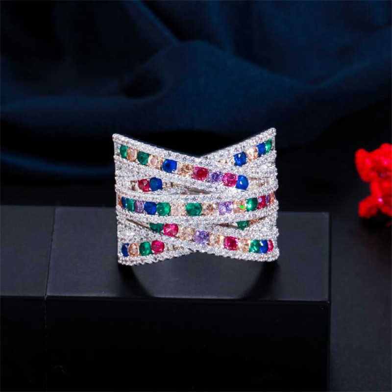 Choucong Brand Wedding Rings Luxury Jewelry 18K White Gold Fill Pave Multicolor 5A Cubic Zircon CZ Diamond Gemstones Eternity Party Women Open Adjusta