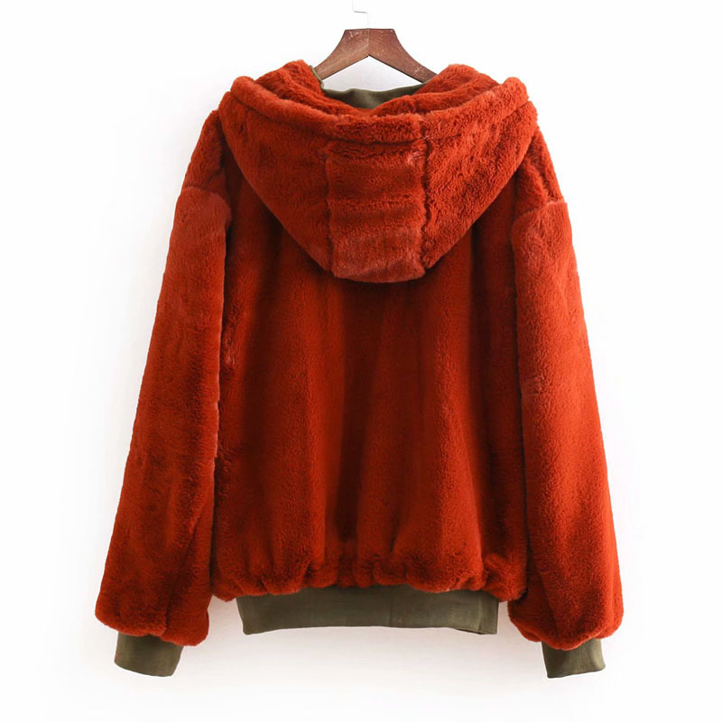 Long sleeve black winter women's double-sided wearing bomber jacket wild loose faux fur hooded women's jacket 210507