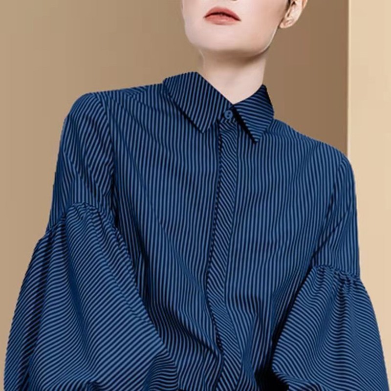 Arrival Spring/summer Women Loose Long Sleeve Turn-down Collar Blouse Striped Print Covered Button Casual Shirts W278 210512