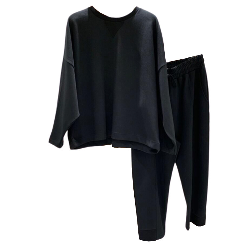 Nomikuma Autumn Winter Causal 2piece Suits Long Sleeve O-neck Pullover Sweatshirt + Lace Up Waist Wide Leg Pants Set 6C463 210427