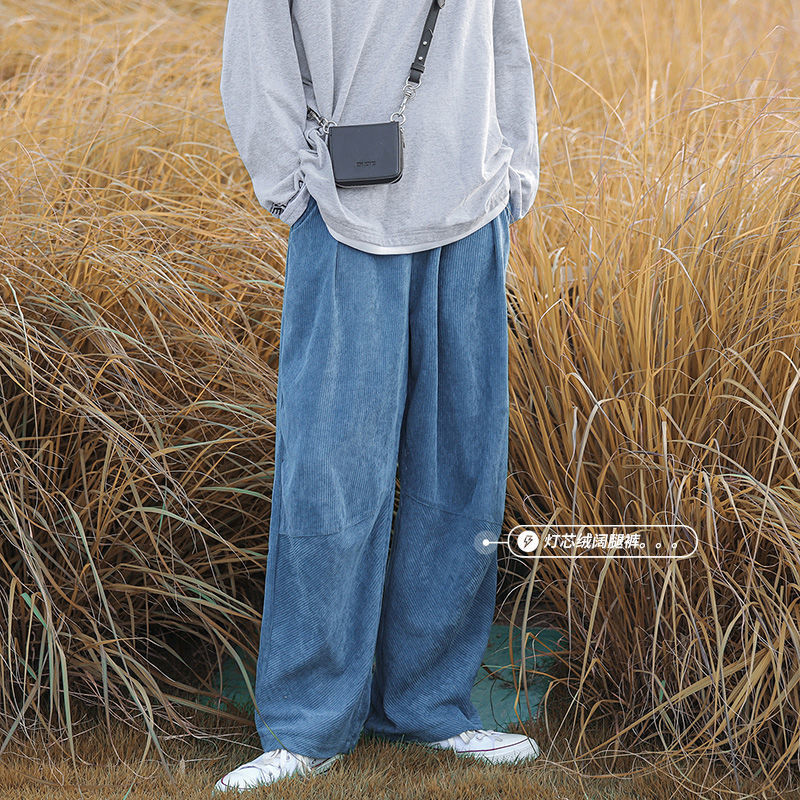 Men's Loose Cargo Pants Corduroy Fabric Casual Pants Trendy Streetwear Wide Leg Pants Fashion Trousers Large Size S-2XL 210524