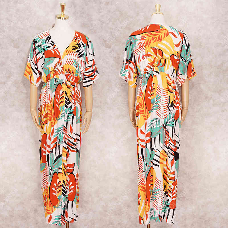 Sexy Bikini Cover-ups Cotton Tunic Boho Printed Summer Wrap Dress Elegant Women Plus Size Beach Wear Swim Suit Cover Up Q1112 210420