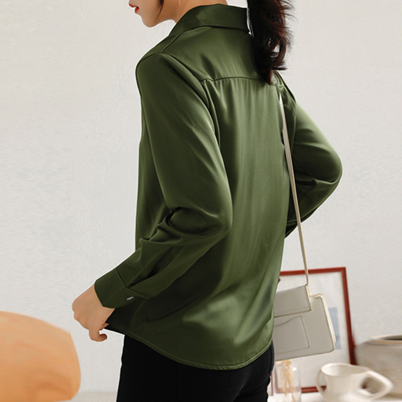 OL Elegant Career Slim Fit Basic Shirt Autumn Tops Lapel Solid Long-sleeved Formal Chiffon Blouses Woman Clothes 210421