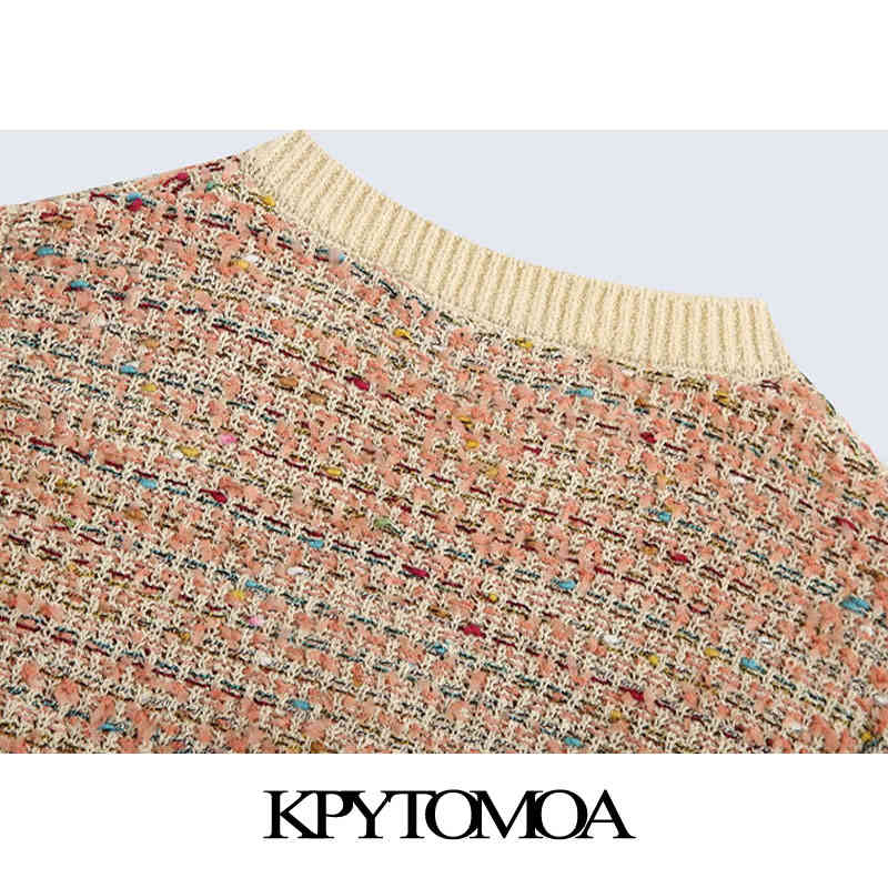 Women Fashion Bejewelled Button Cropped Knitted Cardigan Sweater Long Sleeve Female Outerwear Chic Tops 210420