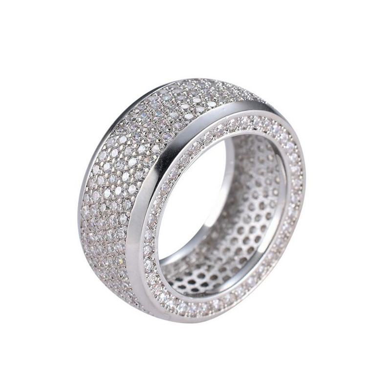 Hip Hop Luxury Male Jewelry 10KT White Gold Fill Pave 5 Rows White Sapphire CZ Diamond Gemstones Eternity Circle Statement Women Wedding Engagement Ba