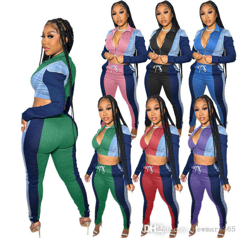 Women Two Piece Set Tracksuits Sexy Exposed Navel Imitation Denim Stitching Contrast Top Trousers Outfits Jogger Suits, Purple
Women Two Piece Set Tracksuits Sexy Exposed Navel Imitation Denim Stitching Contrast Top Trousers Outfits Jogger Suits, Purple
