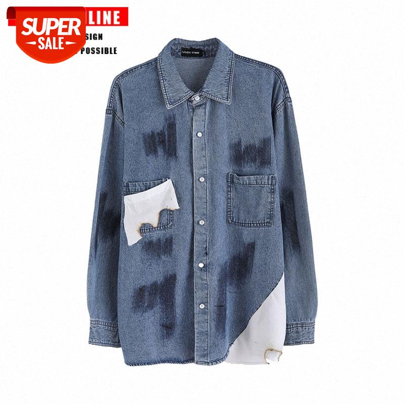 TKPA retro old stitching personality long-sleeved shirt men's mourning loose denim jacket #d23s, White;black
TKPA retro old stitching personality long-sleeved shirt men's mourning loose denim jacket #d23s, White;black