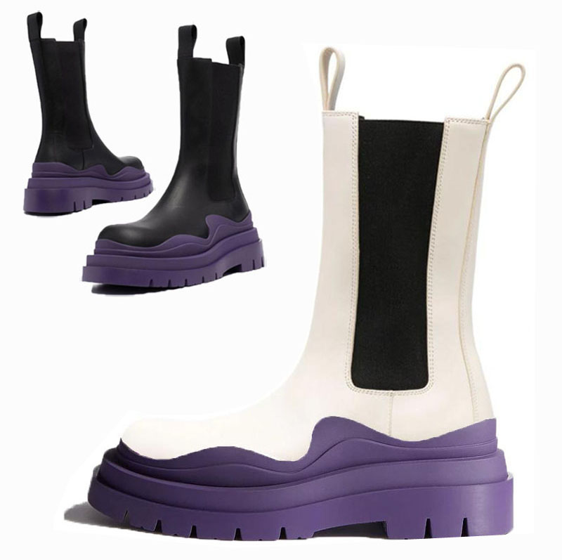 

2021 AAA+ White Purple soles Bottega-booties Men TWO TONE LTHR CHELSA BOOT Man platform chunky boot lady boot luxury designer women boots 35--45, Shoes box