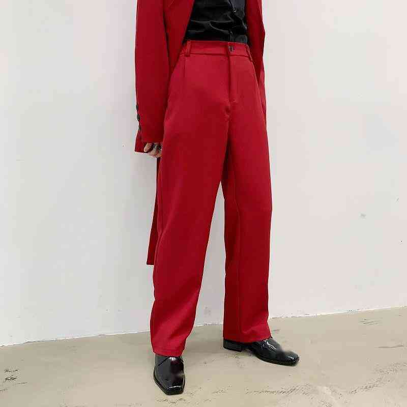 IEFB Men's Fashion Loose Wide Leg Suit Pants Trend Red Straight All-match Korean Style Long Trousers For Male 9Y7070 210524