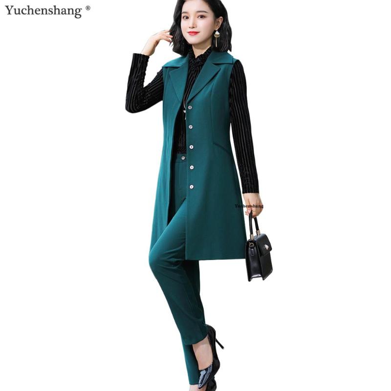 Women' Suits & Blazers High Quality Elegant Women Pant Suit Green Black 2 Piece Set Fall Winter Long Vest Sleeveless Blazer And For Office, Black pant suits
Women' Suits & Blazers High Quality Elegant Women Pant Suit Green Black 2 Piece Set Fall Winter Long Vest Sleeveless Blazer And For Office, Black pant suits