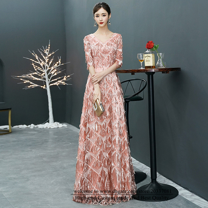 Sweety Sexy 1/2 Sleeve Deep V-Neck A-Line Formal Evening Dresses 2021 Backless Prom Party Gowns E37