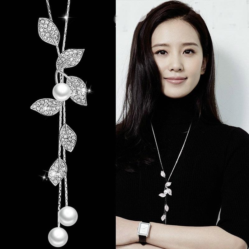 Chains Elegant Leaf Long Necklace Women Bijoux Fashion Jewelry Simulated-Pearl Necklaces & Pendants, Silver
Chains Elegant Leaf Long Necklace Women Bijoux Fashion Jewelry Simulated-Pearl Necklaces & Pendants, Silver