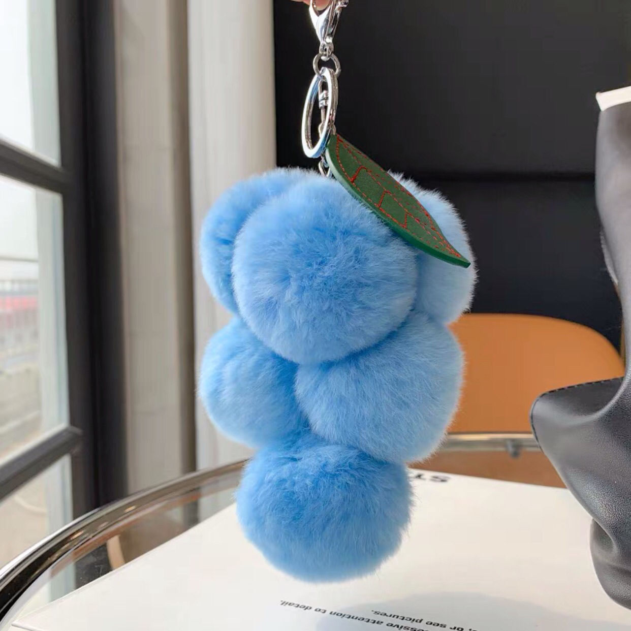 Lovely Grape Chain Key Rings Plush Bag Pendant Net Red Plush Ball Car Key Chain Pendant Accessories