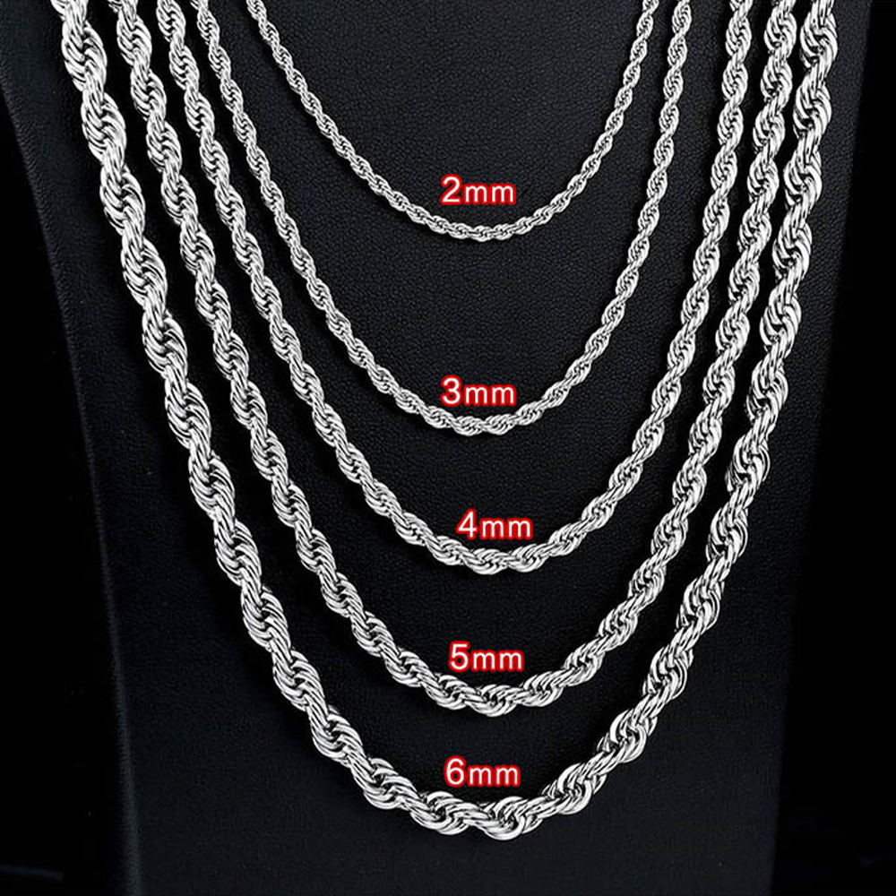 2mm-5mm Stainless Steel Necklace Twisted Rope Chain Link for Men Women 45cm-75cm Length with Velvet Bag от DHgate WW