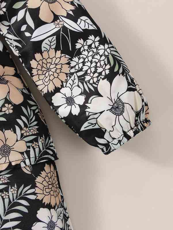 Baby Floral Print Asymmetrical Neck Ruffle Trim Dress SHE