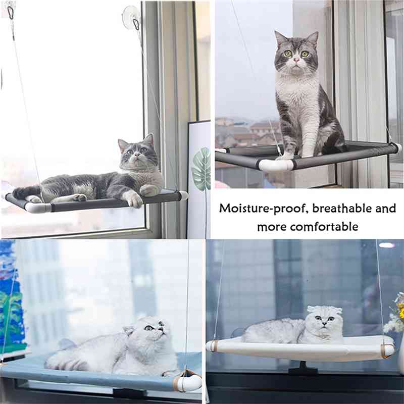 Cat Bed Hammock For Cats Lovely Breathable Lounger Installed Window Beds Cat's House Suction Cup Wall Mount Kitten Supplies Rest 210722