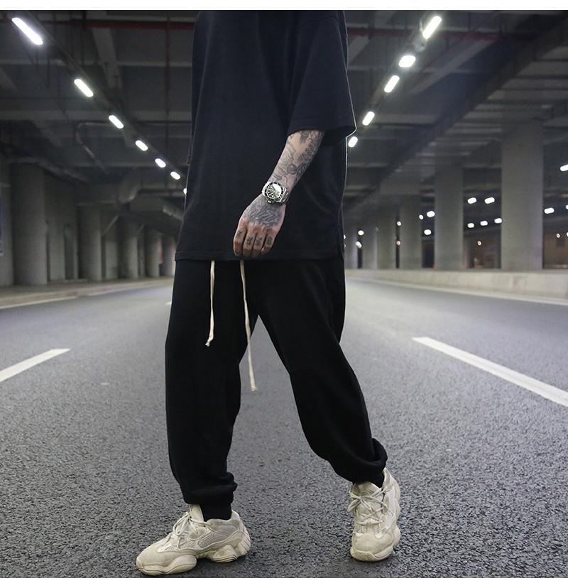 Dark High Street Style Loose Ribbed Trousers, Tide Brand Black All-match Terry Drape Slacks For Men Men's Pants