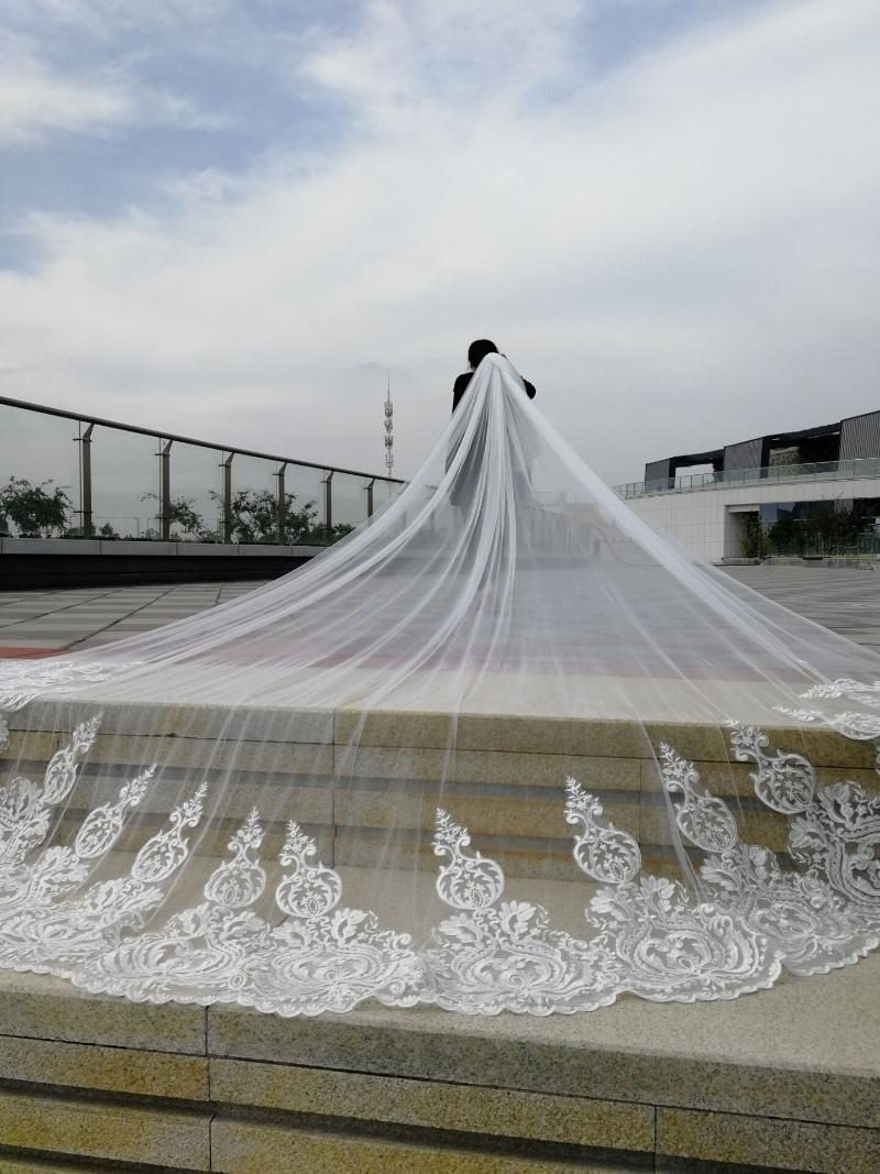 Bridal Veils Nuevo Blanco/Marfil Hermosa Catedral Longitud Encaje Borde Velo De Novia Con Peine Largo Mariage Talla Grande