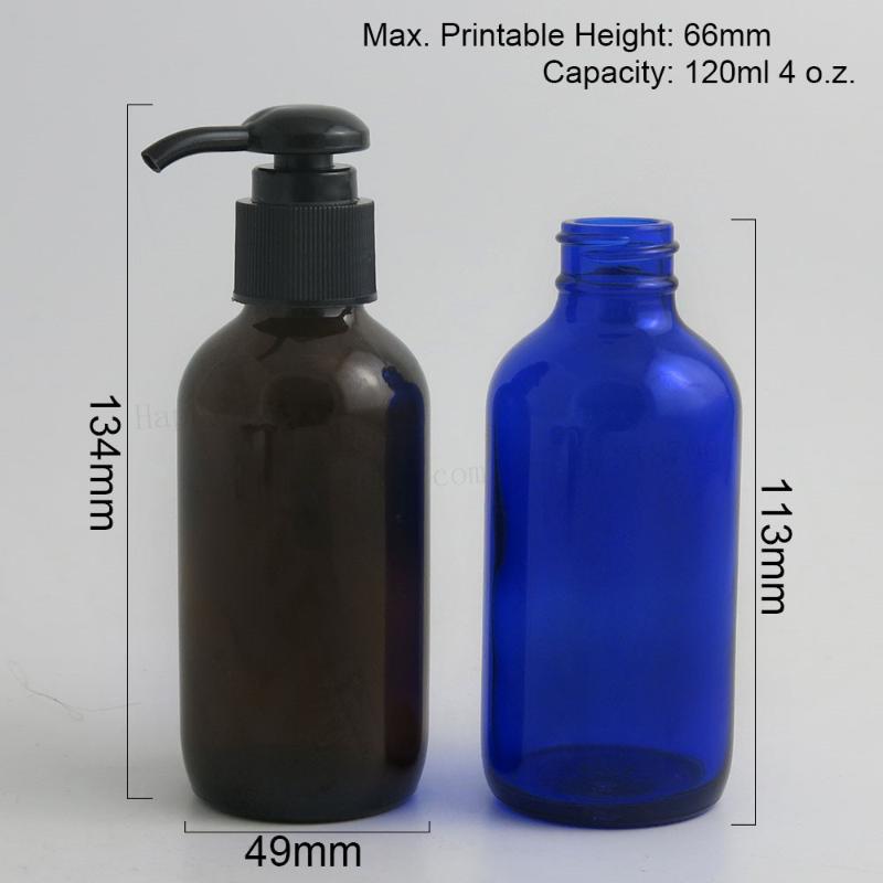 Storage Bottles & Jars 6 X Large 120ml Cobalt Blue Dark Amber Clear Glass Lotion Pump Bottle 4oz Refillable Liquied Comestic Packaging Conta