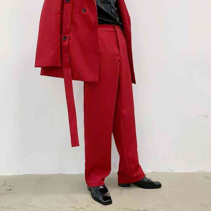 IEFB Men's Fashion Loose Wide Leg Suit Pants Trend Red Straight All-match Korean Style Long Trousers For Male 9Y7070 210524